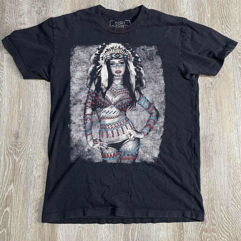 Riot Society Apache Native American Pinup Girl Mens S Graphic T Shirt Black